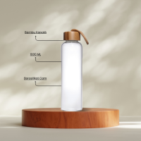 EccoTech 1000 ML  Bambu  Kapaklı Cam Matara 
